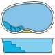Piscina interrata in vetroresina CALEDONIA a fagiolo 6,40 x 3,50 m - Fondo piano h 1,43 m