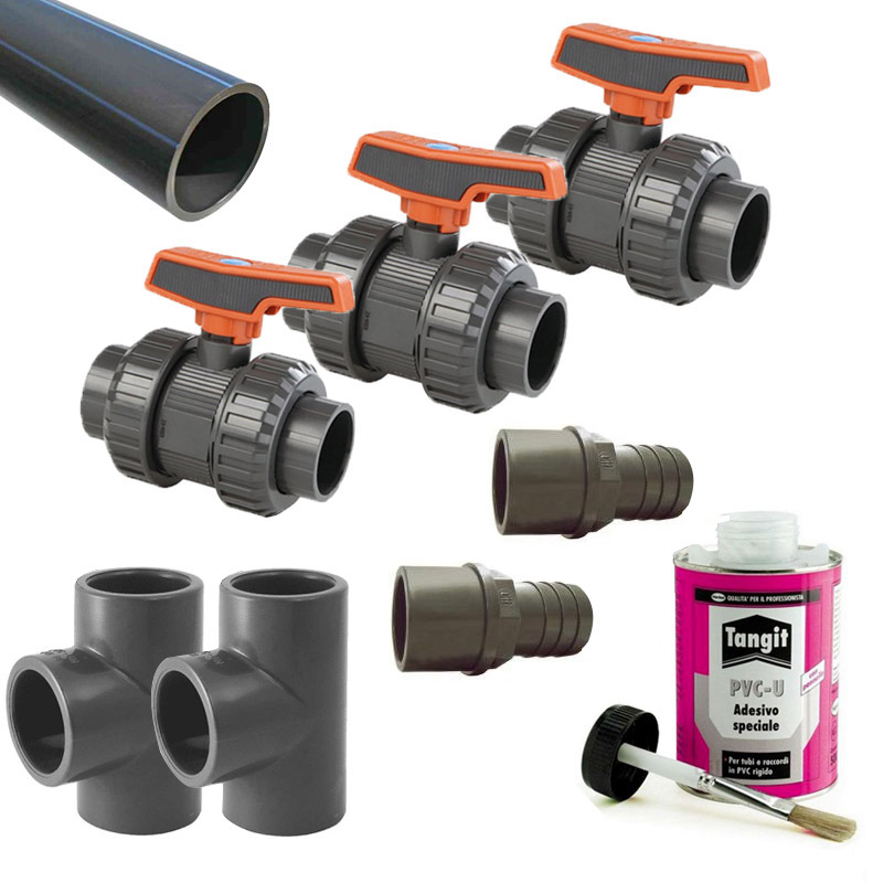 Kit By-Pass per pompa di calore con tubi di collegamento Ø 38 mm e attacchi Ø 50 mm