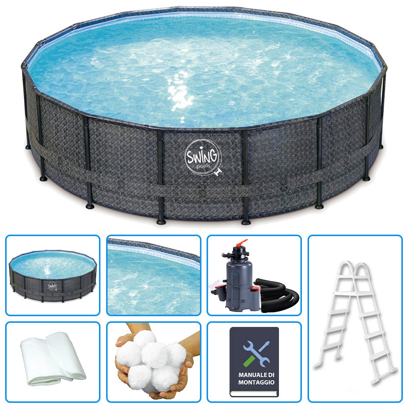 Piscina Fuori Terra SWING FRAME WICKER Dark Ø 5,49 x h 1,32 m - KIT EASY
