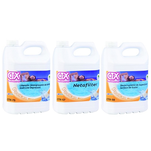 Kit mix di prodotti per Pulizia Vasca, Filtri e Linea di Galleggiamento - fino a 100 mc