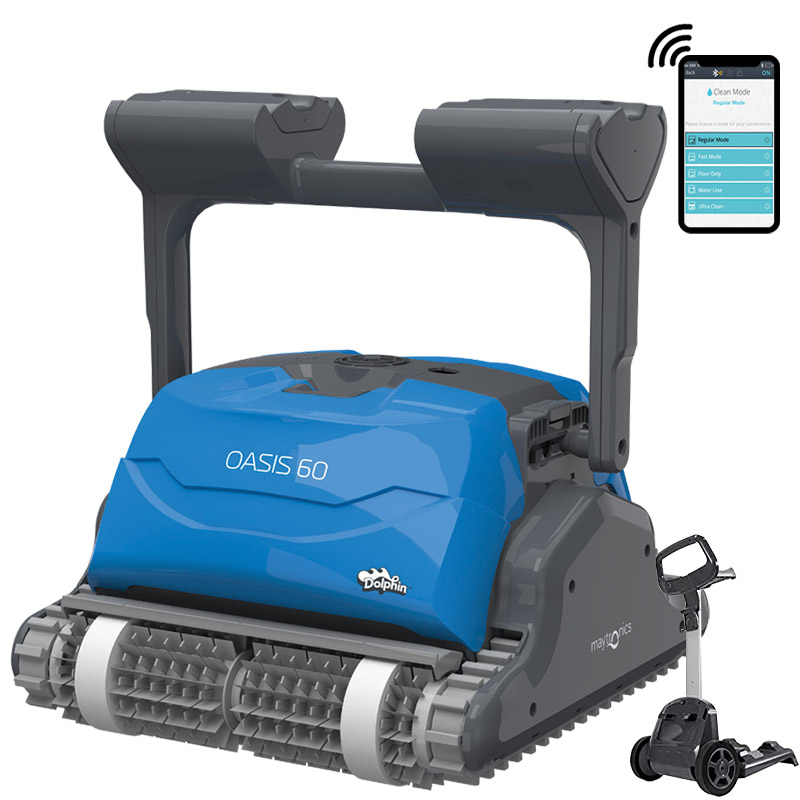 Robot piscina Dolphin OASIS 60 con trasformatore digitale IoT Wi-Fi e carrello by Maytronics - KM0