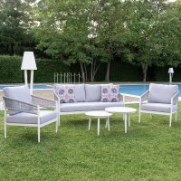 Salotto da giardino in alluminio ARIANNA - 1 divano, 2 poltrone e 2 tavolini