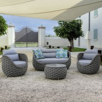 Salotto da giardino in alluminio e corda VENERE - 1 divano, 2 poltrone e 1 tavolino