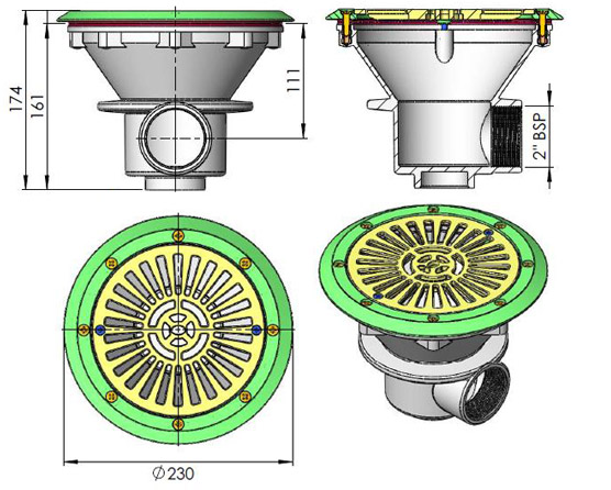 Scarico di fondo in abs 00271 dimensioni