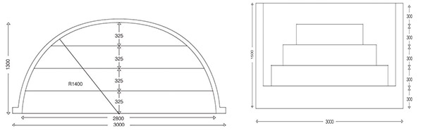 Dimensioni Scala Romana per piscina, h 1,50 m con 4 scalini per posa sotto liner