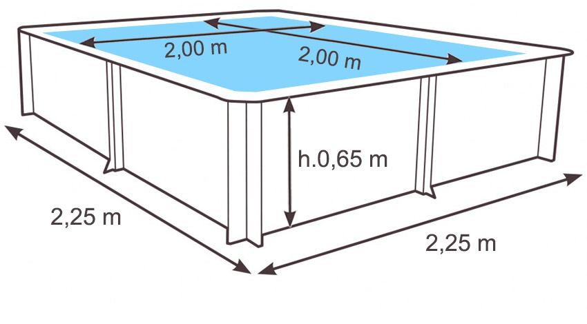 Dimensioni Piscina in legno PoolWood - 2,25 x 2,25 x h.0,68 m