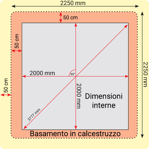 Basamento in Calcestruzzo Piscina in legno PoolWood - 2,25 x 2,25 x h.0,68 m