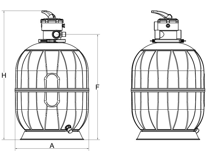 Dimensioni filtro a sabbia AQUARIUS con valvola dall'alto