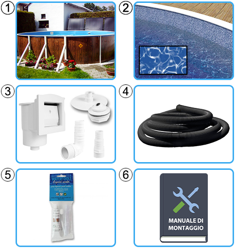 Materiale incluso piscina fuori terra ovale AZURO WOOD - KIT BASE