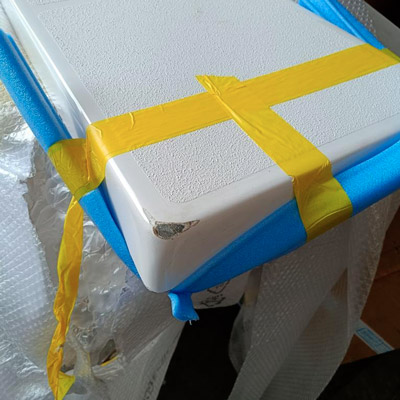 Trampolino delfino bianco danneggiato
