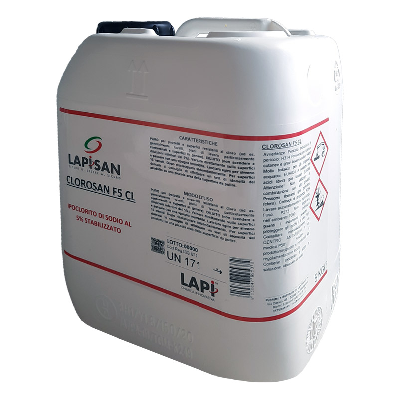 CLOROSAN F5 CL tanica da 5 L -  Detergente per superfici a base di cloro 5%
