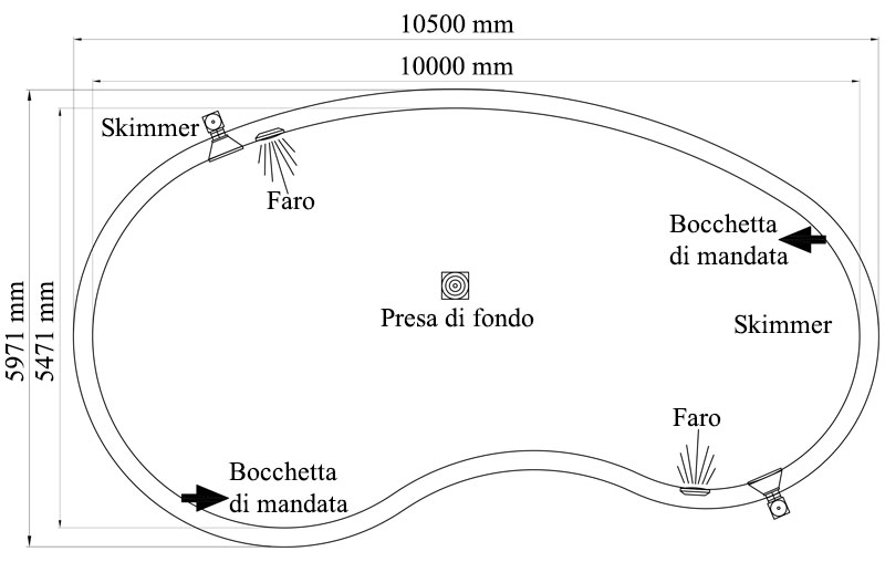 disegno tecnico Piscina interrata in casseri di polistirolo