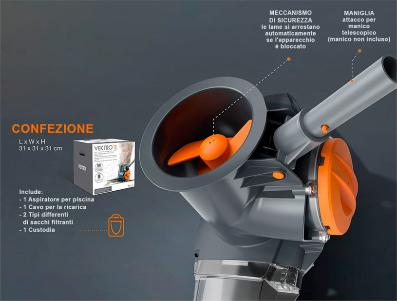 Aspiratore elettrico per pulizia Kokido Vektro XL meccanismo e filtrazione