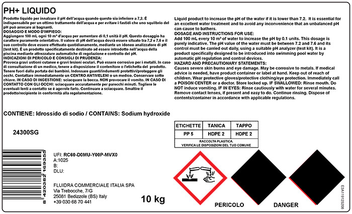Etichetta CLP Correttore pH plus piscina liquido