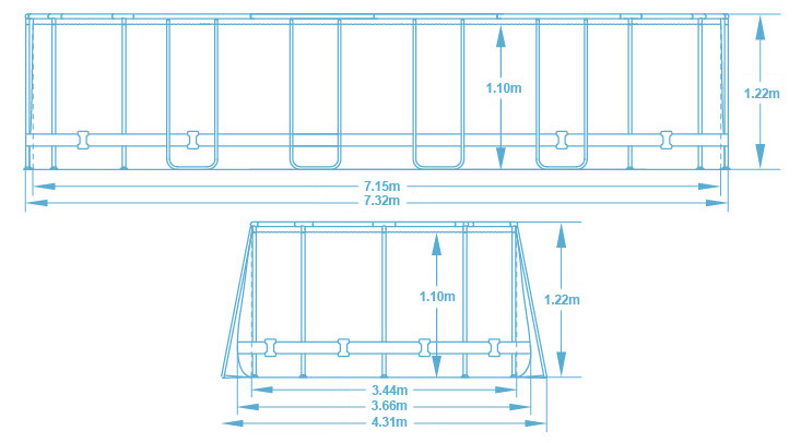 Dimensioni POWER STEELÂ 7,32 x 3,66 x h 1,22 m