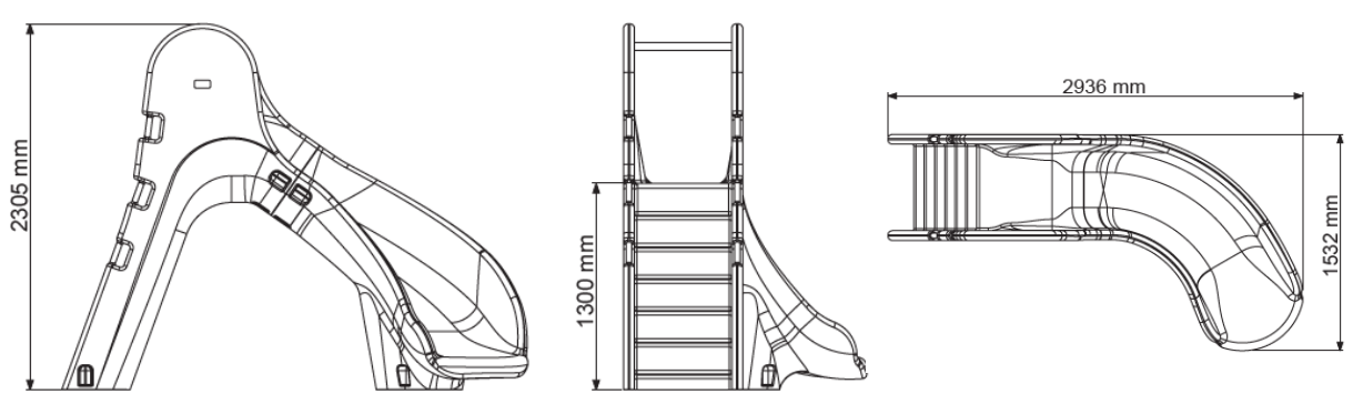 Dimensioni scivolo piscina H130 CD