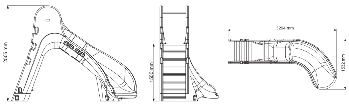 Dimensioni scivolo piscina H150 CD