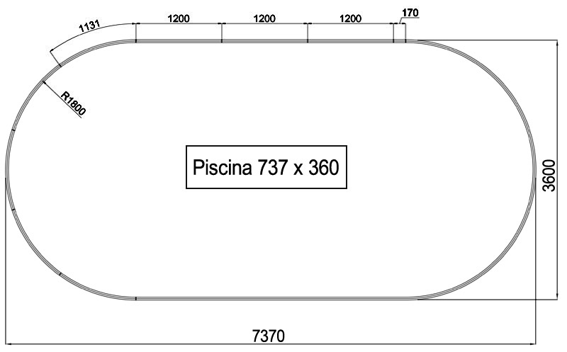 Dimensioni Piscina interrata OLIVIA 737 - 7,37 x 3,60 x h 1,35 m