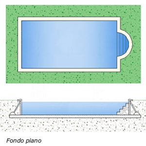 Piscina interrata in acciaio a fondo piano con scala romana