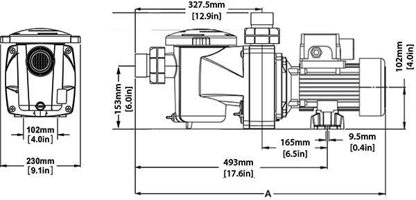 Dimensioni Pompa per filtrazione PENTAIR FREEFLO - da 0.33 a 1.5 HP Monofase