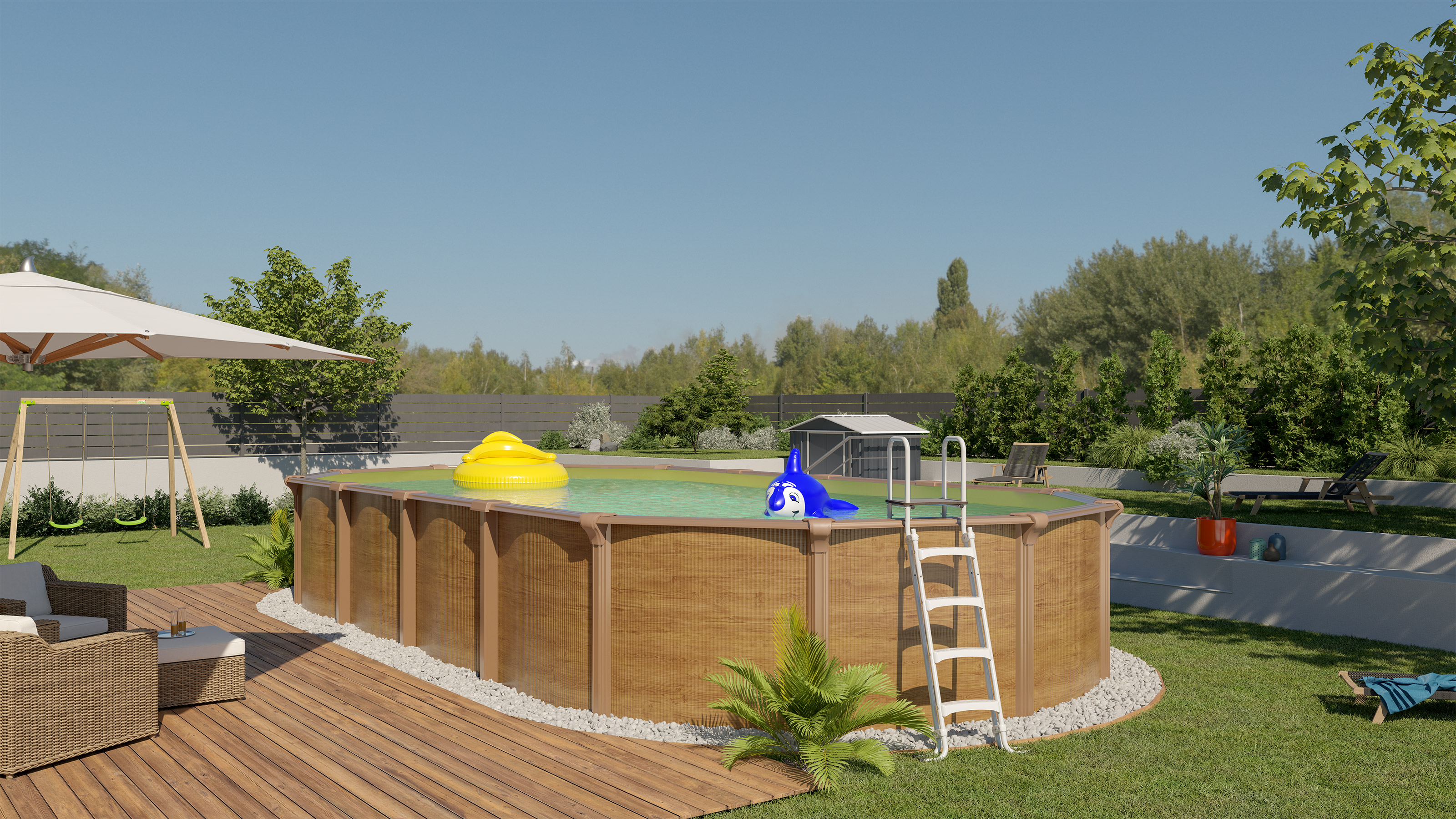 Piscina fuori terra in acciaio effetto legno STEELWOOD