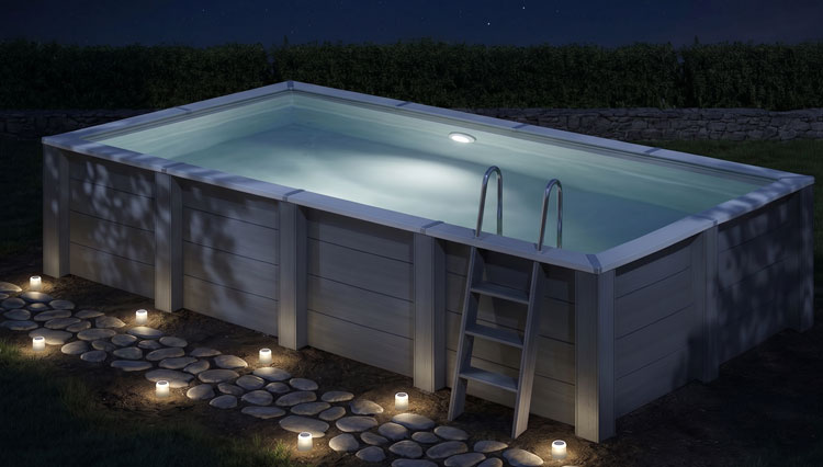 Piscina in legno composito WPC WOOD CONNECT 5,95 x 3,15 x h 1,26 m con luce LED