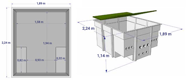 Locale tecnico GLOBO per piscina da interrare dimensioni