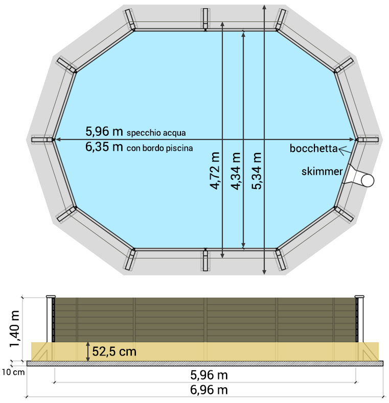 Piscina fuori terra decagono allungato Naturalis 6,35 x 4,72 x h 1,40 m