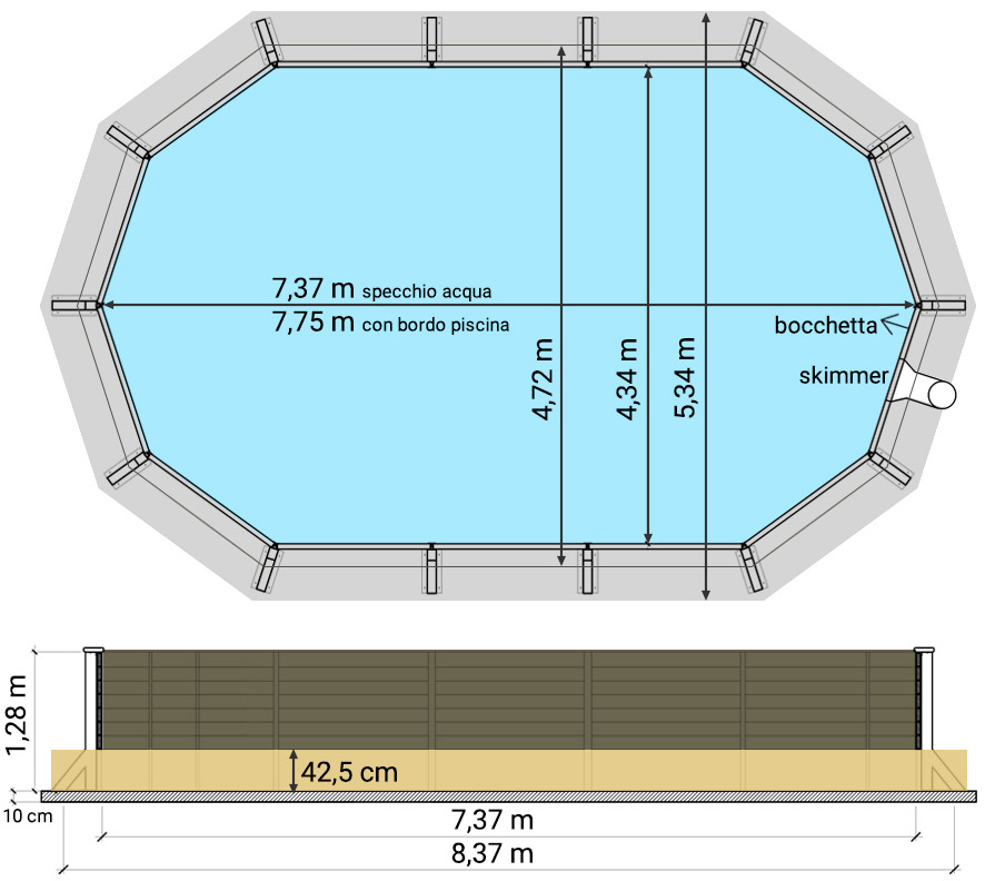 Piscina fuori terra decagono allungato Naturalis 7,75 x 4,72 x h 1,28 m