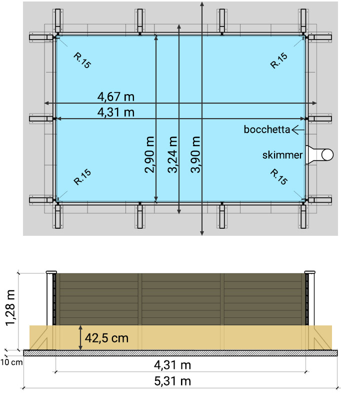 Piscina fuori terra rettangolare Naturalis 4,67 x 3,24 x h 1,28 m