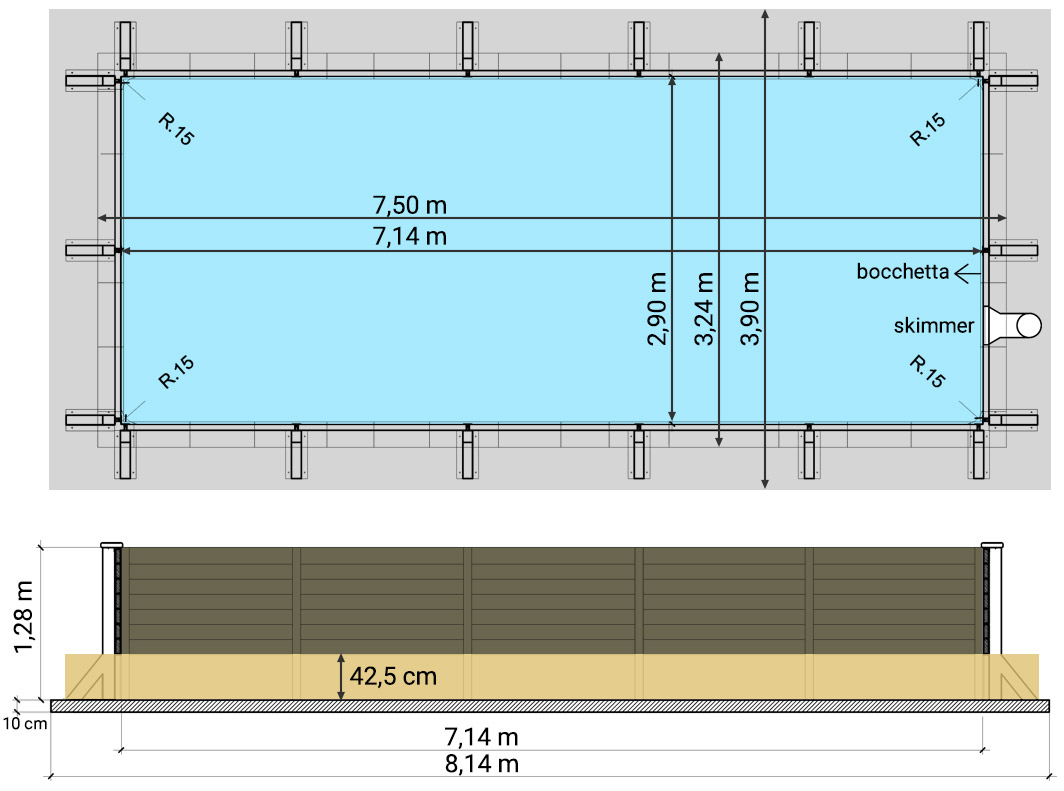 Piscina fuori terra rettangolare Naturalis 7,50 x 3,24 x h 1,28 m