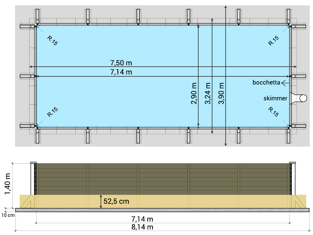 Piscina fuori terra rettangolare Naturalis 7,50 x 3,24 x h 1,40 m