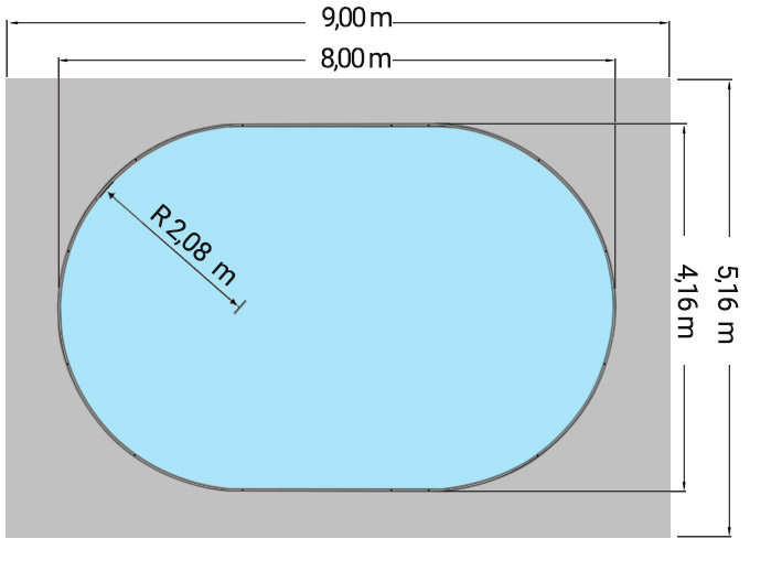 Dimensioni Piscina interrata OLIVIA 800 - 8,00 x 4,16 x h 1,50 m