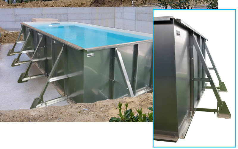 Piscina Interrata In Pannelli D'acciaio Italika® Easy Rettangolare 5,00 X 3,00 H1,50 M - Kit Base Con Liner Presaldato A Sacco 0,75 Mm 9 Piscina interrata in pannelli d'acciaio