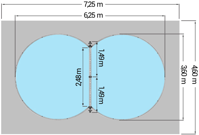 Dimensioni Piscina interrata ISABELLA 625 - 6,25 x 3,60 x h 1,50 m