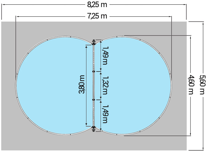 Dimensioni Piscina interrata ISABELLA 725 - 7,25 x 4,60 x h 1,50 m