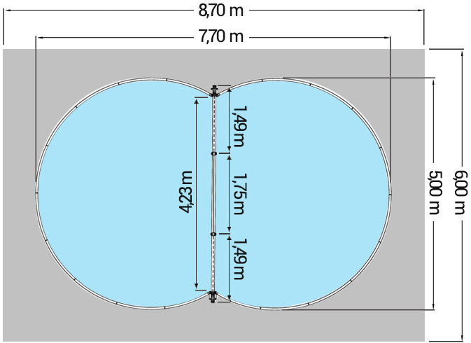 Dimensioni Piscina interrata ISABELLA 770 - 7,70 x 5,00 x h 1,50 m