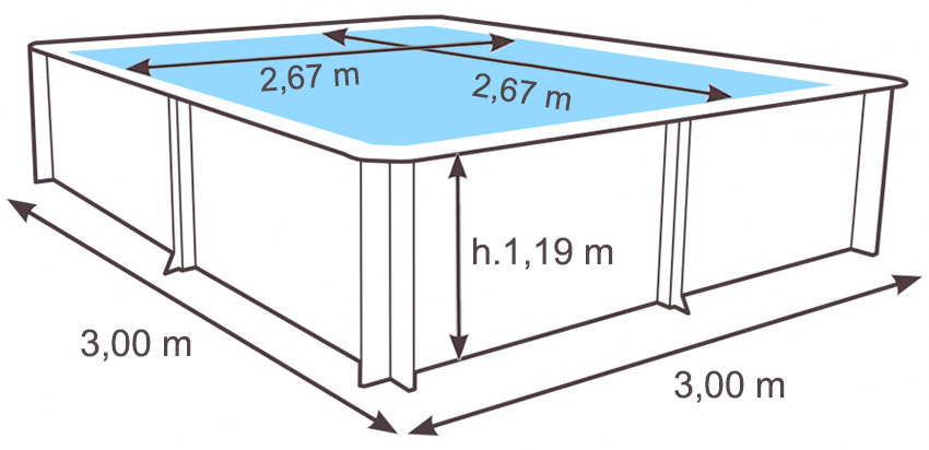 Dimensioni Piscina in legno PoolWood - 3,05 x 3,05 x h.1,19 m