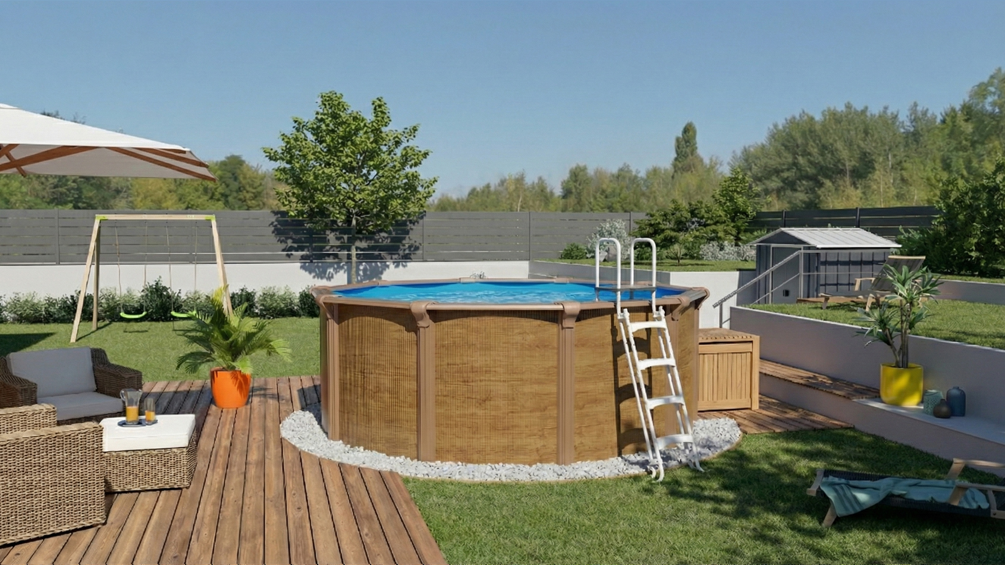 Piscina fuori terra in acciaio effetto legno STEELWOOD Piscina fuori terra in acciaio effetto legno STEELWOOD