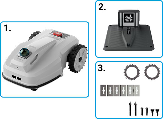 Materiale incluso robot tagliaerba senza filo perimetrale FJD FL3000 LiDAR
