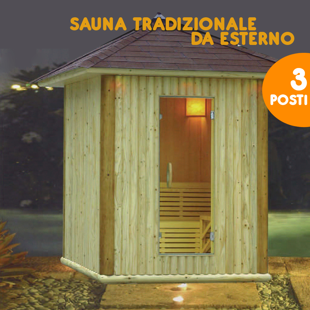Sauna Finlandese Da Esterno In Legno Di Abete 3 Posti