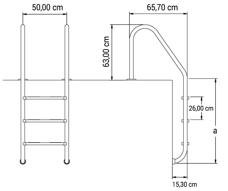 Dimensioni scaletta per piscina interrata STANDARD in acciaio Inox 304
