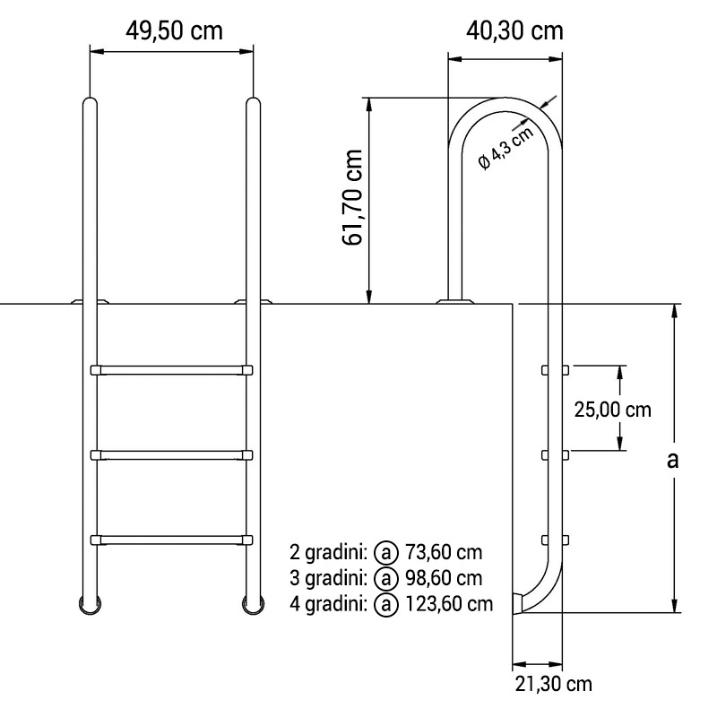 Scaletta per piscina interrata slim