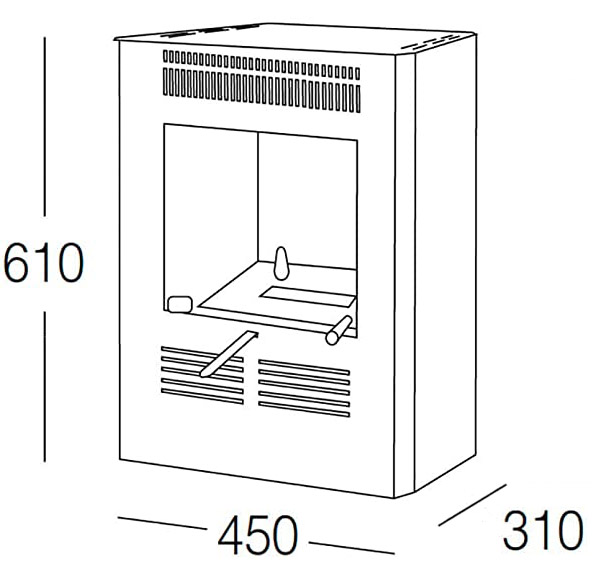 Dimensioni Stufa a bioetanolo statica RUBY