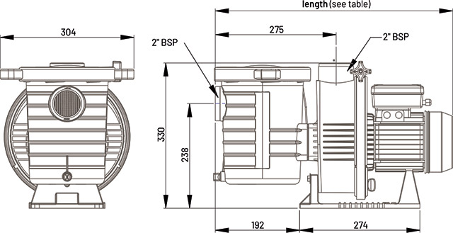 Dimensioni Pompa per filtrazione PENTAIR ULTRAFLOW - da 0.75 a 3 HP