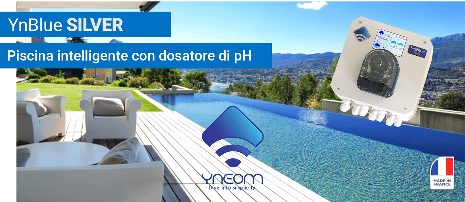 Primo piano per Piscina intelligente YnBlue Silver con pompa dosatrice pH 