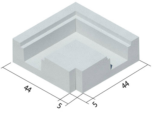 Bordo sfioratore alleggerito angolo retto con fessura Eaim per piscina