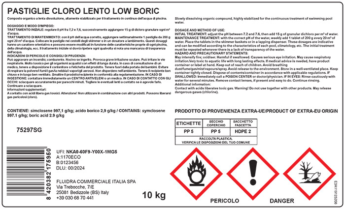 Etichetta CLP cloro a lenta dissoluzione per piscina