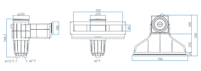 Skimmer sfiorator in ABS dimensioni