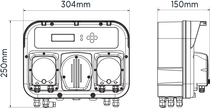 Dimensioni Pompa Peristaltica doppia pH-Redox TECHNOPOOL 2